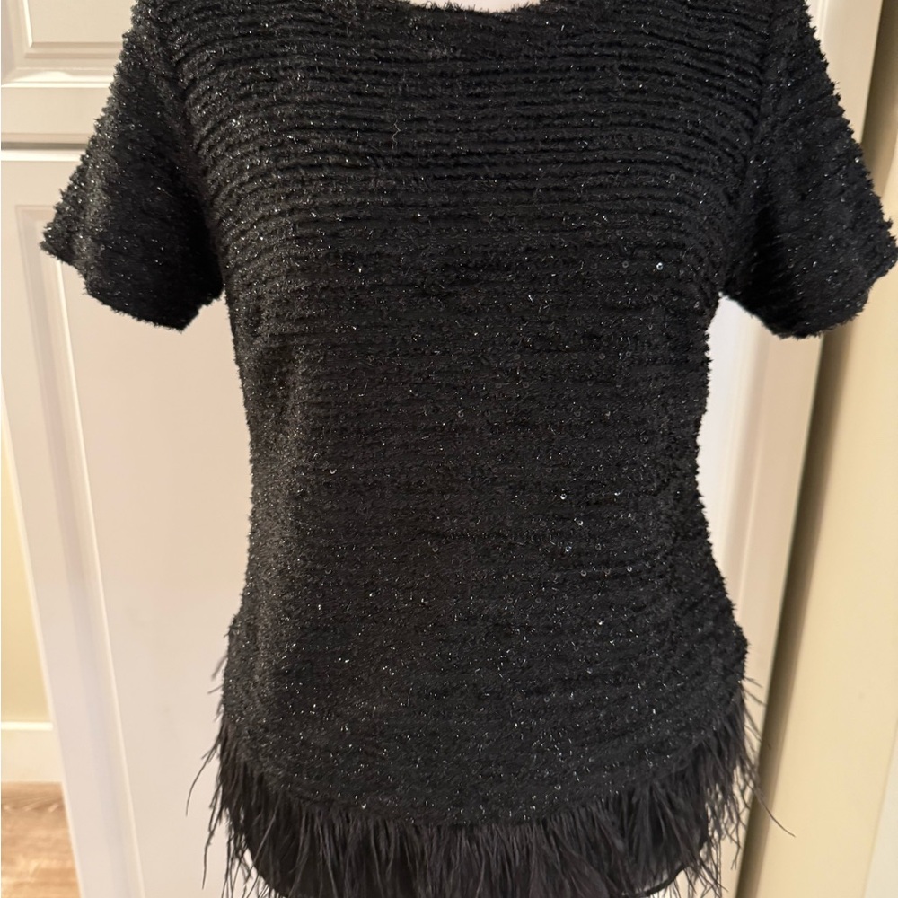 Anthropologie, Delletta Black Women's Metallic Thread Top w/ Feathers , Size S - Picture 5 of 12